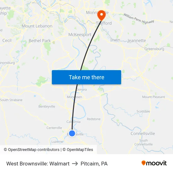 West Brownsville: Walmart to Pitcairn, PA map