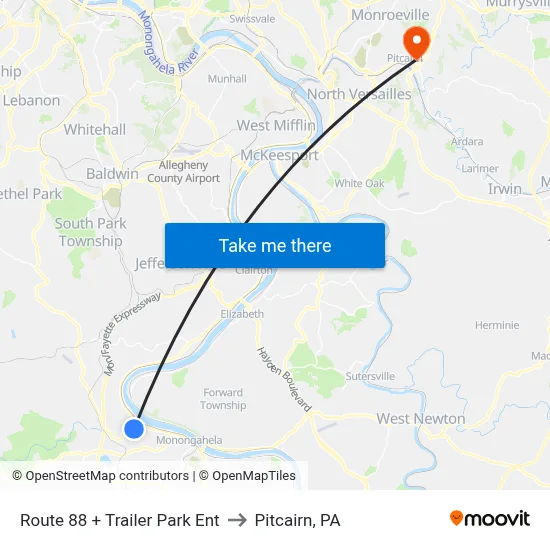 Route 88 + Trailer Park Ent to Pitcairn, PA map