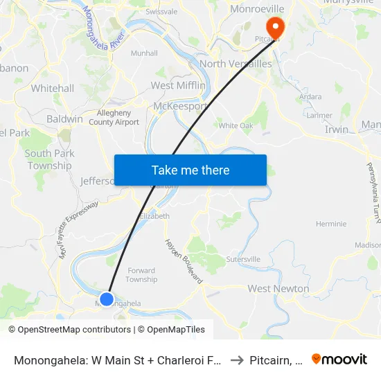 Monongahela: W Main St + Charleroi Feder to Pitcairn, PA map