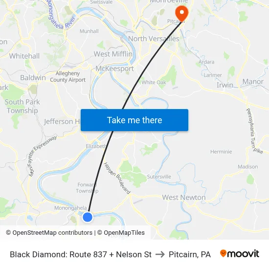 Black Diamond: Route 837 + Nelson St to Pitcairn, PA map
