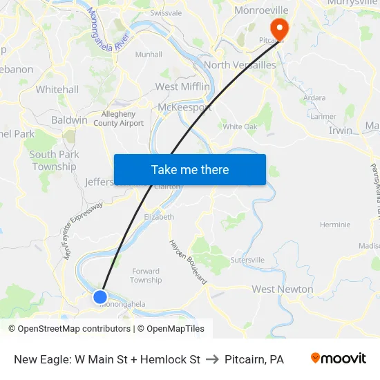 New Eagle: W Main St + Hemlock St to Pitcairn, PA map