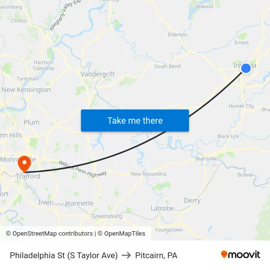 Philadelphia St (S Taylor Ave) to Pitcairn, PA map