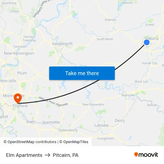 Elm Apartments to Pitcairn, PA map