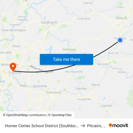 Homer Center School District (Southbound to Pitcairn, PA map