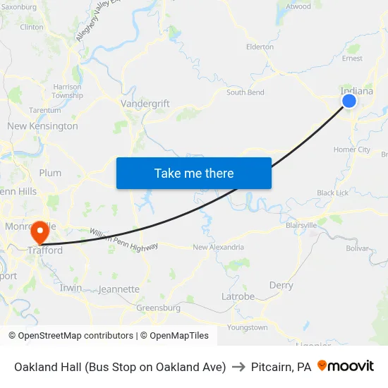 Oakland Hall (Bus Stop on Oakland Ave) to Pitcairn, PA map