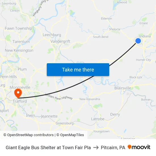 Giant Eagle Bus Shelter at Town Fair Pla to Pitcairn, PA map