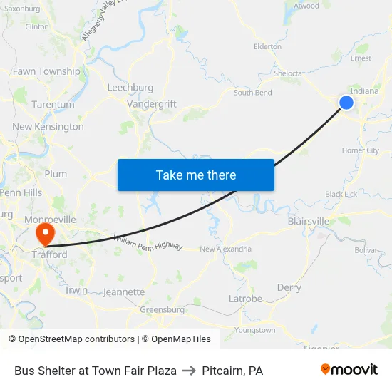 Bus Shelter at Town Fair Plaza to Pitcairn, PA map