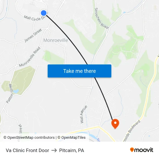 Va Clinic Front Door to Pitcairn, PA map