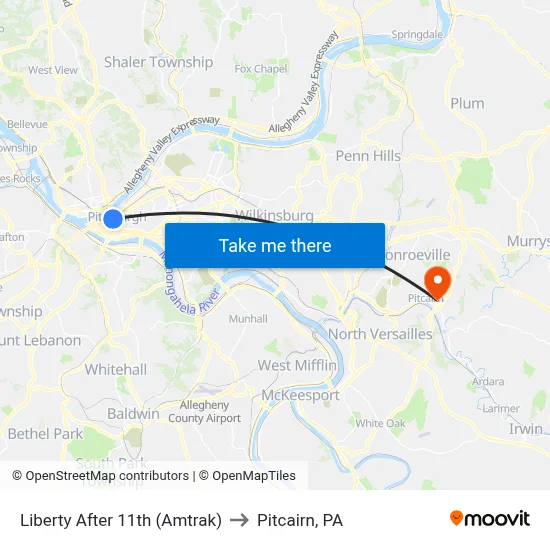 Liberty After 11th (Amtrak) to Pitcairn, PA map