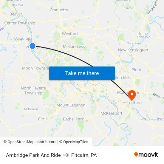 Ambridge Park And Ride to Pitcairn, PA map