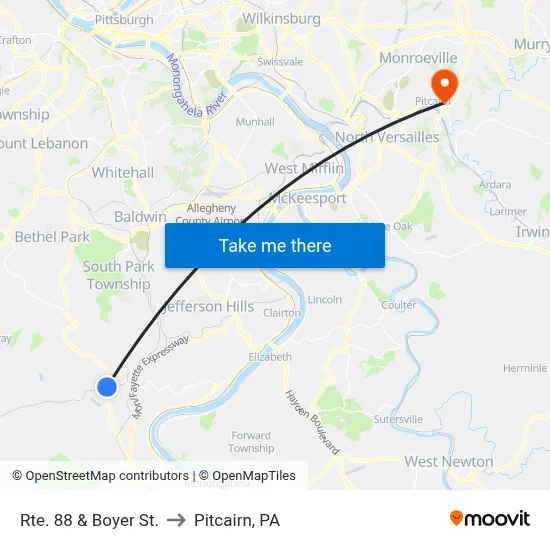 Rte. 88 & Boyer St. to Pitcairn, PA map