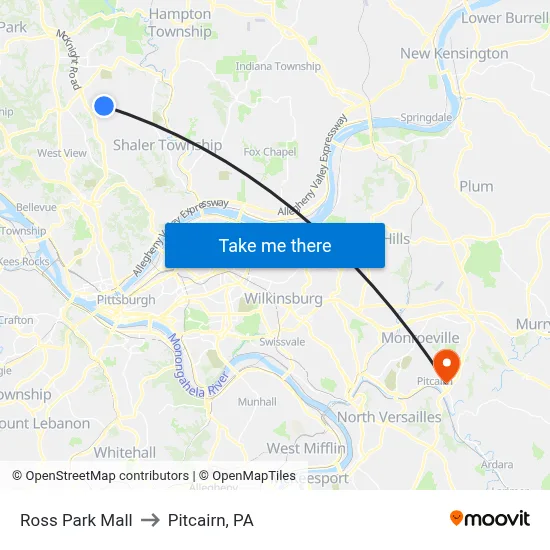 Ross Park Mall to Pitcairn, PA map