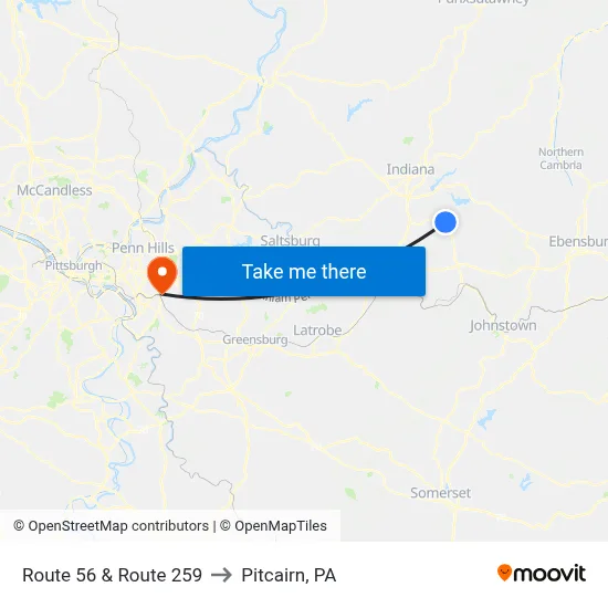 Route 56 & Route 259 to Pitcairn, PA map