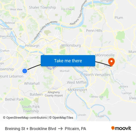 Breining St + Brookline Blvd to Pitcairn, PA map