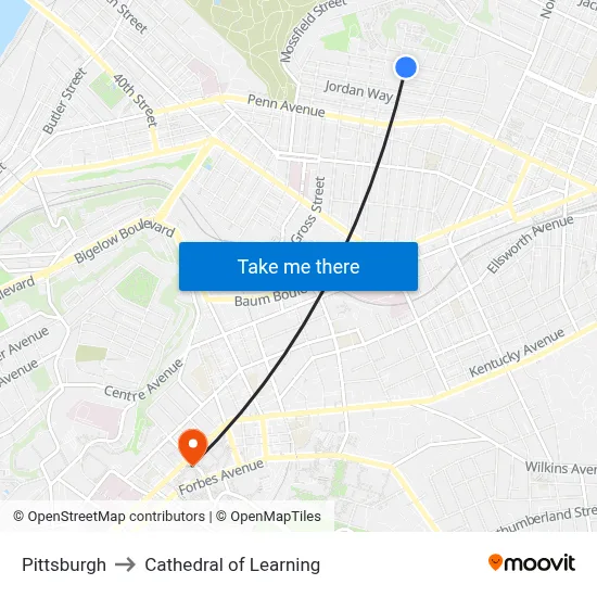 Pittsburgh to Cathedral of Learning map