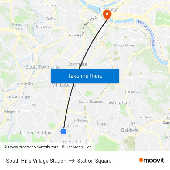 South Hills Village Station to Station Square map