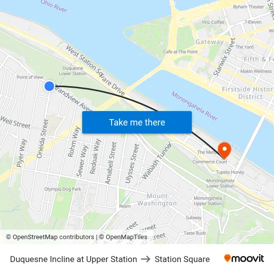 Duquesne Incline at Upper Station to Station Square map