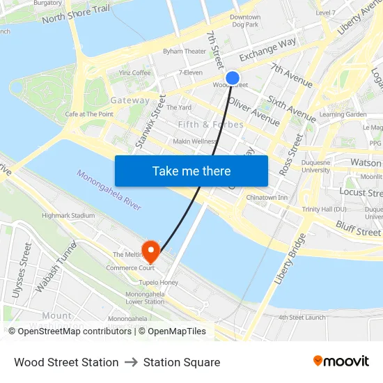 Wood Street Station to Station Square map