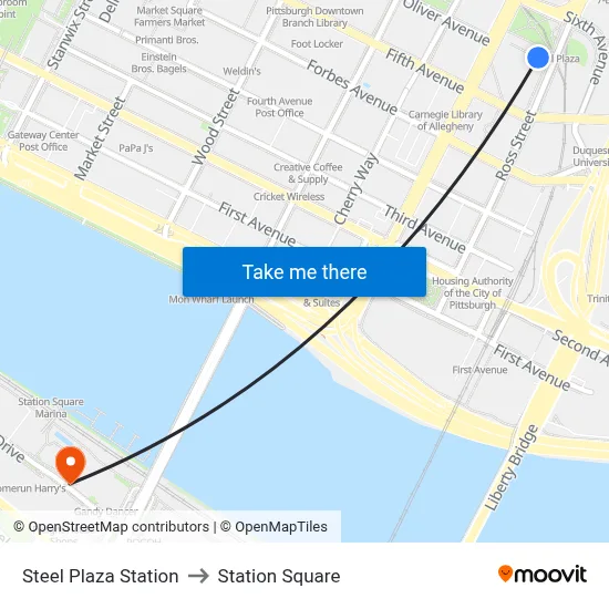 Steel Plaza Station to Station Square map