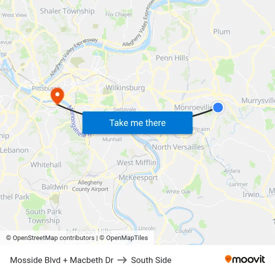 Mosside Blvd + Macbeth Dr to South Side map