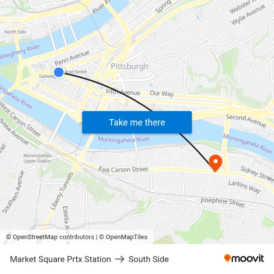 Market Square Prtx Station to South Side map