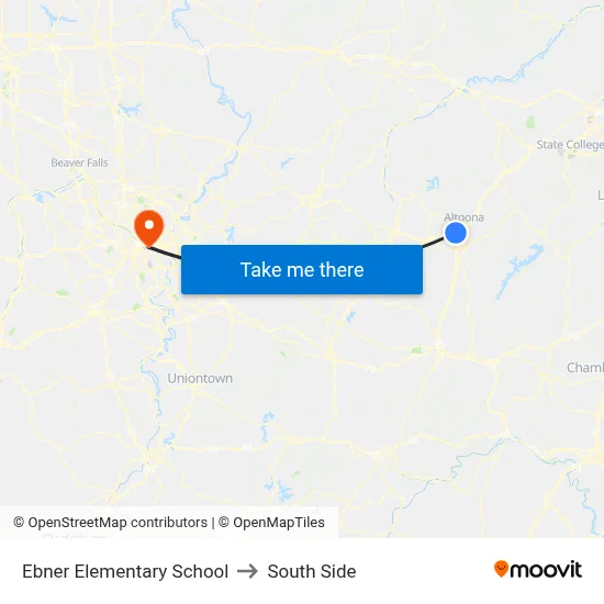Ebner Elementary School to South Side map