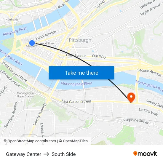 Gateway Center to South Side map