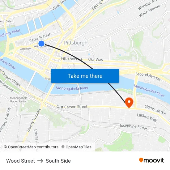 Wood Street to South Side map