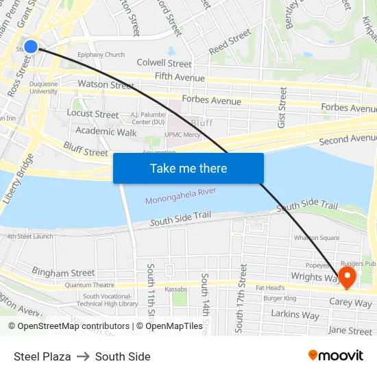 Steel Plaza to South Side map
