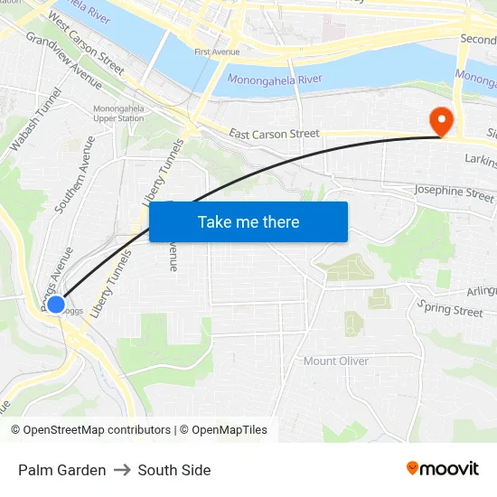 Palm Garden to South Side map