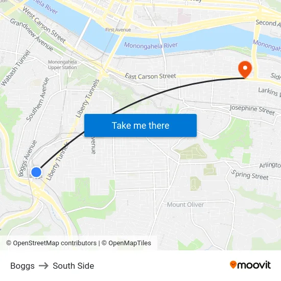Boggs to South Side map