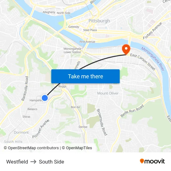 Westfield to South Side map