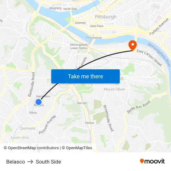 Belasco to South Side map