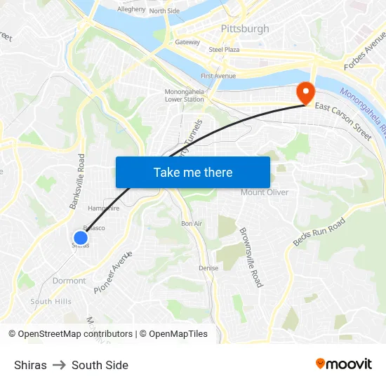 Shiras to South Side map