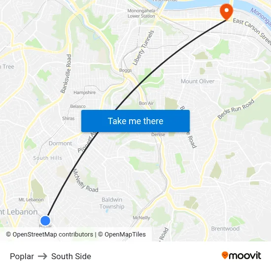 Poplar to South Side map