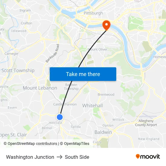 Washington Junction to South Side map
