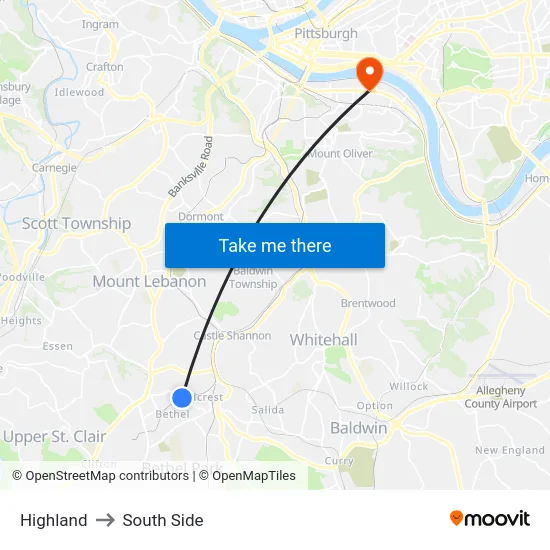 Highland to South Side map