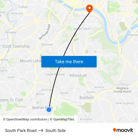 South Park Road to South Side map