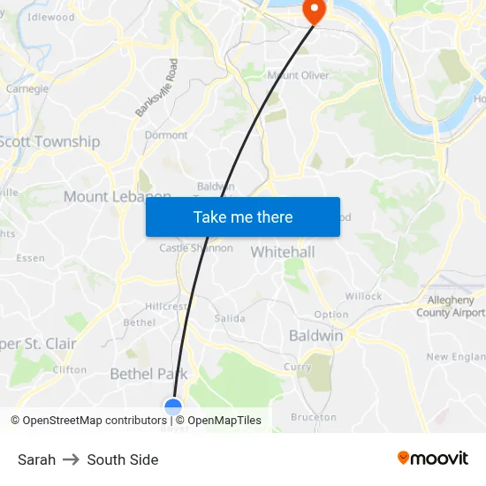 Sarah to South Side map