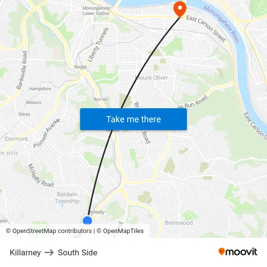 Killarney to South Side map