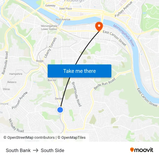 South Bank to South Side map