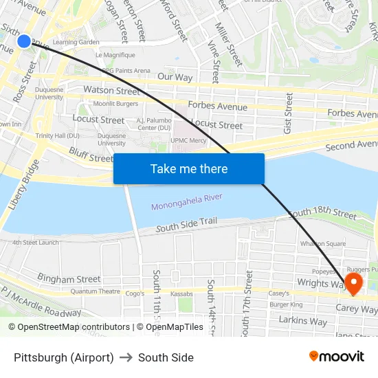 Pittsburgh (Airport) to South Side map