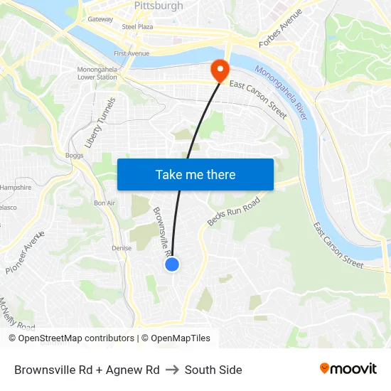 Brownsville Rd + Agnew Rd to South Side map