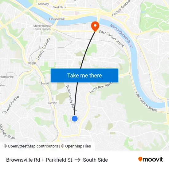 Brownsville Rd + Parkfield St to South Side map