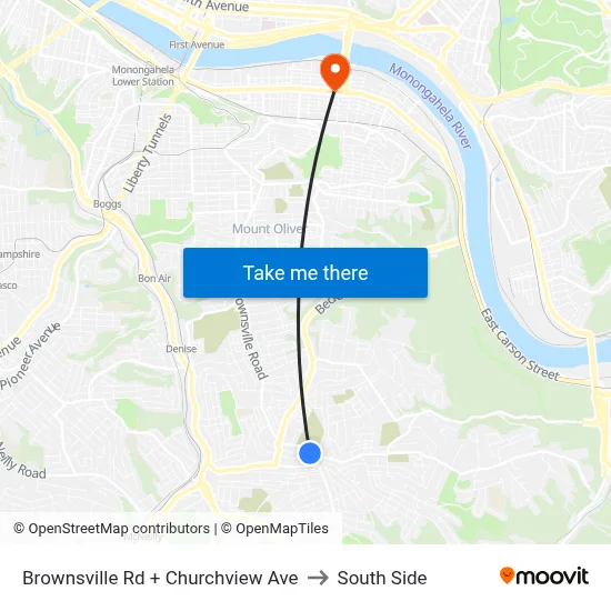 Brownsville Rd + Churchview Ave to South Side map