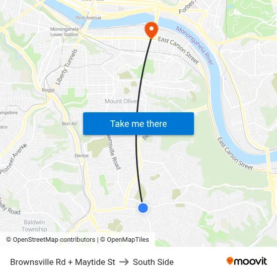 Brownsville Rd + Maytide St to South Side map