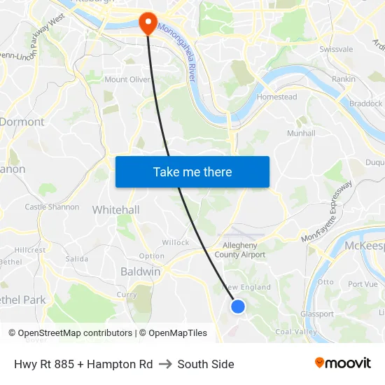 Hwy Rt 885 + Hampton Rd to South Side map