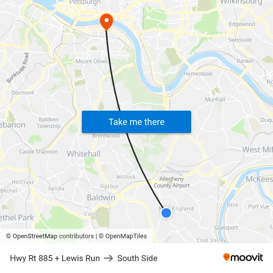 Hwy Rt 885 + Lewis Run to South Side map