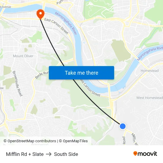 Mifflin Rd + Slate to South Side map