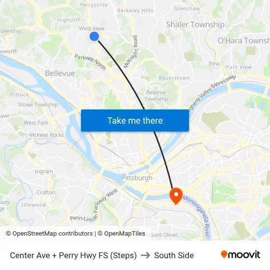 Center Ave + Perry Hwy FS (Steps) to South Side map